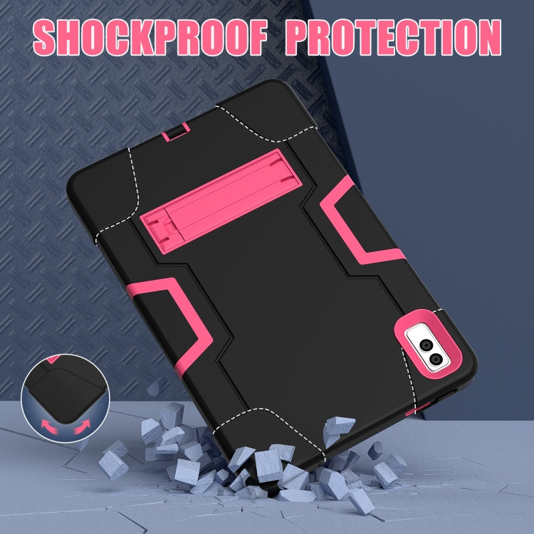 For Lenovo Tab M10 5G 10.6 inch Contrast Color Silicone PC Tablete Case with Holder(Black + Rose Red)