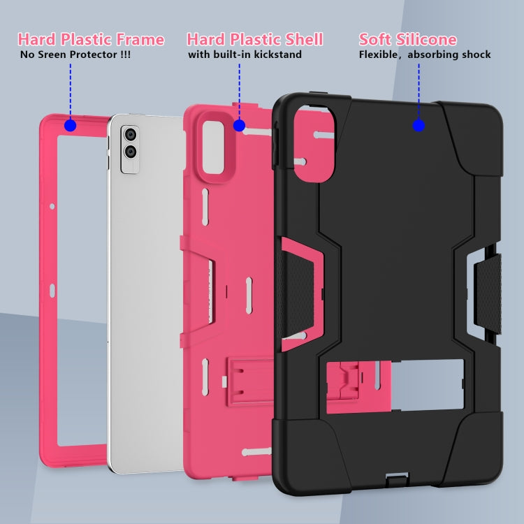 For Lenovo Tab M10 5G 10.6 inch Contrast Color Silicone PC Tablete Case with Holder(Black + Rose Red)