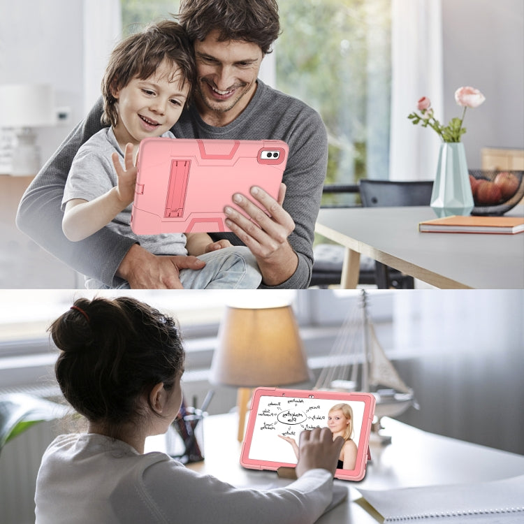 For Lenovo Tab M10 5G 10.6 inch Contrast Color Silicone PC Tablete Case with Holder(Rose Gold) - Lenovo by PMC TechLife | Online Shopping South Africa | PMC TechLife | Buy Now Pay Later Mobicred