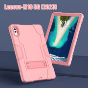 For Lenovo Tab M10 5G 10.6 inch Contrast Color Silicone PC Tablete Case with Holder(Rose Gold)