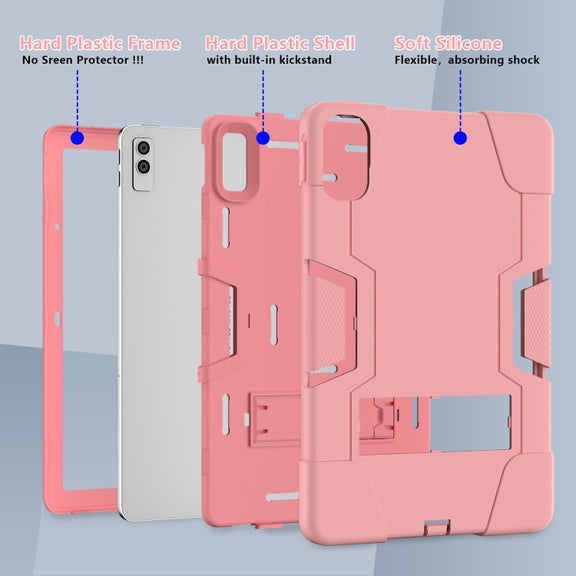 For Lenovo Tab M10 5G 10.6 inch Contrast Color Silicone PC Tablete Case with Holder(Rose Gold)