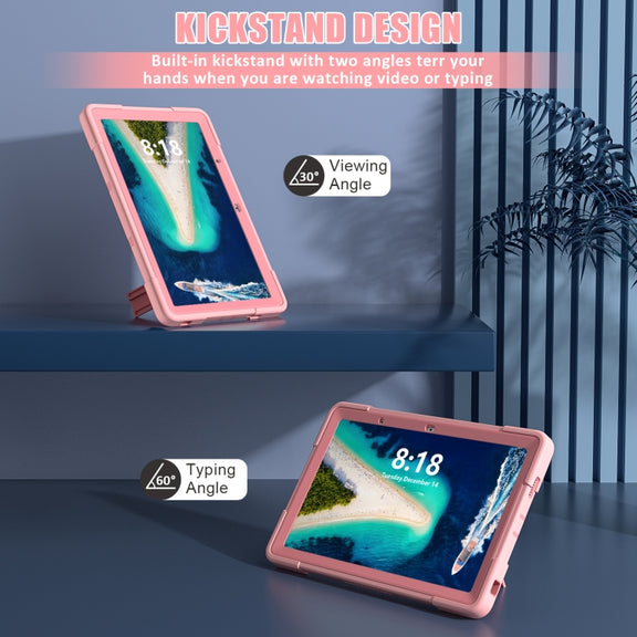 For Lenovo Tab M10 5G 10.6 inch Contrast Color Silicone PC Tablete Case with Holder(Rose Gold)