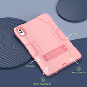 For Lenovo Tab M10 5G 10.6 inch Contrast Color Silicone PC Tablete Case with Holder(Rose Gold)