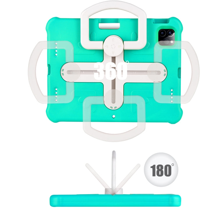 For iPad Air 11 2024  / 2025 Shield 360 Rotation Handle EVA Shockproof PC Tablet Case(Mint Green Beige)
