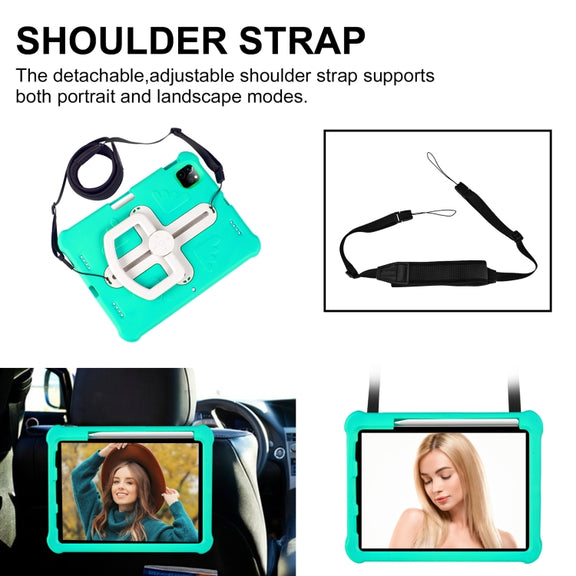 For iPad Air 11 2024  / 2025 Shield 360 Rotation Handle EVA Shockproof PC Tablet Case(Mint Green Beige)