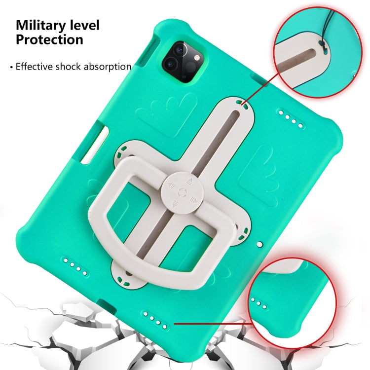 For iPad Air 11 2024  / 2025 Shield 360 Rotation Handle EVA Shockproof PC Tablet Case(Mint Green Beige)