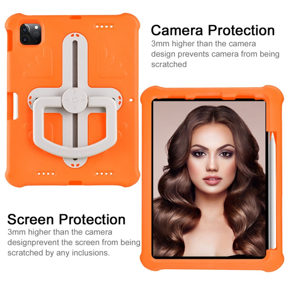 For iPad Air 11 2024 Shield 360 Rotation Handle EVA Shockproof PC Tablet Case(Orange Beige)