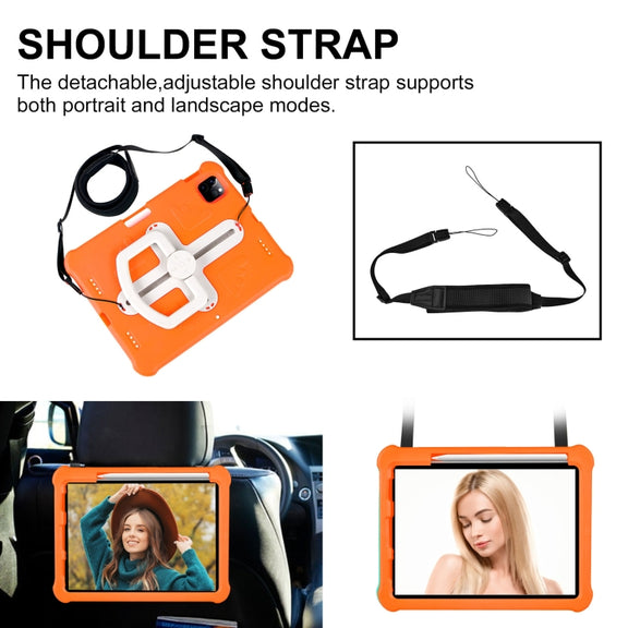 For iPad Air 11 2024 Shield 360 Rotation Handle EVA Shockproof PC Tablet Case(Orange Beige)