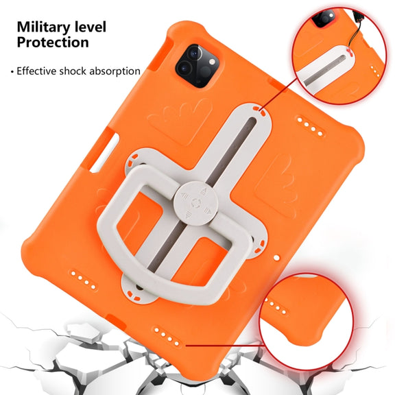 For iPad Air 11 2024 Shield 360 Rotation Handle EVA Shockproof PC Tablet Case(Orange Beige)
