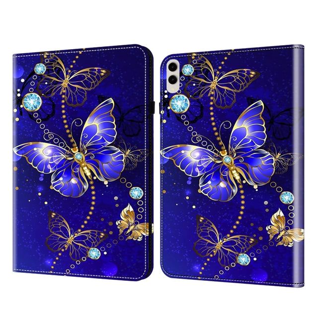For Samsung Galaxy Tab S9 Ultra Crystal Texture Painted Leather Tablet Case(Diamond Butterflies)