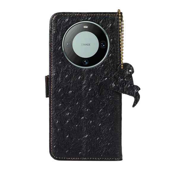 For Huawei Mate 60 Pro Ostrich Pattern Genuine Leather RFID Phone Case(Black)