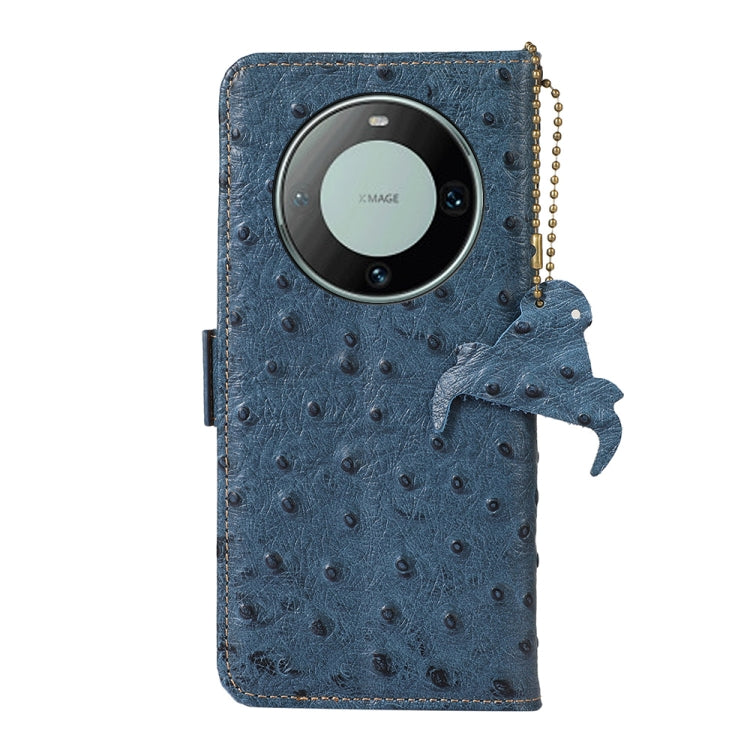For Huawei Mate 60 Pro Ostrich Pattern Genuine Leather RFID Phone Case(Blue) - Huawei Cases by PMC TechLife | Online Shopping South Africa | PMC TechLife | Buy Now Pay Later Mobicred