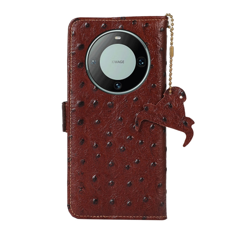 For Huawei Mate 60 Pro Ostrich Pattern Genuine Leather RFID Phone Case(Coffee) - Huawei Cases by PMC TechLife | Online Shopping South Africa | PMC TechLife | Buy Now Pay Later Mobicred