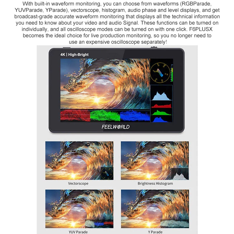 FEELWORLD F6 PLUSX 5.5 inch High Bright 1600nit Touch Screen DSLR Camera Field Monitor IPS FHD1920x1080 4K HDMI(Black) - free shipping - PMC Jewellery - Order now!