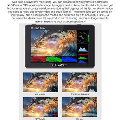 FEELWORLD F6 PLUSX 5.5 inch High Bright 1600nit Touch Screen DSLR Camera Field Monitor IPS FHD1920x1080 4K HDMI(Black) - free shipping - PMC Jewellery - Order now!