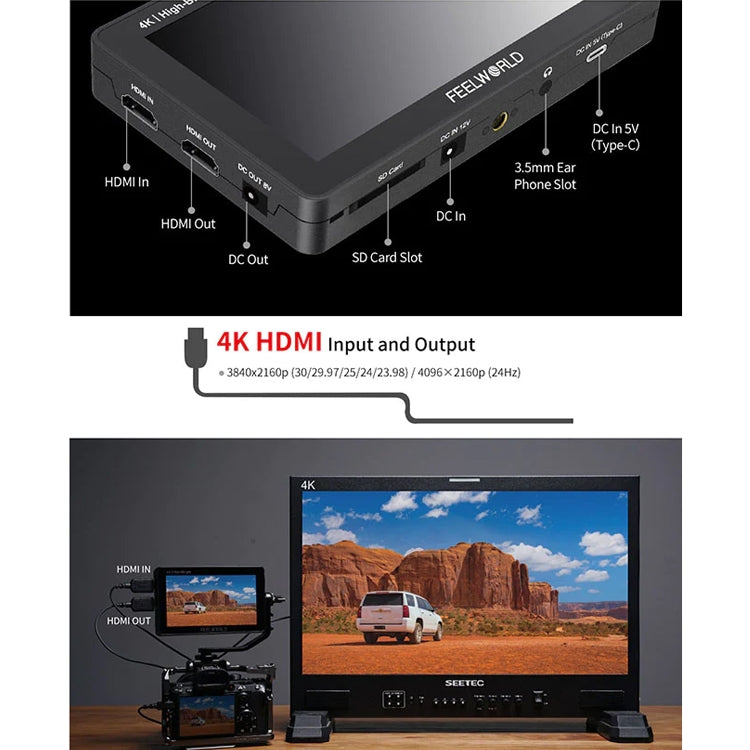 FEELWORLD F6 PLUSX 5.5 inch High Bright 1600nit Touch Screen DSLR Camera Field Monitor IPS FHD1920x1080 4K HDMI(Black) - free shipping - PMC Jewellery - Order now!