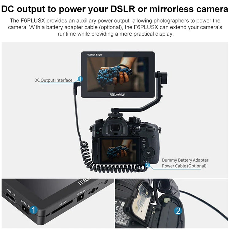 FEELWORLD F6 PLUSX 5.5 inch High Bright 1600nit Touch Screen DSLR Camera Field Monitor IPS FHD1920x1080 4K HDMI(Black) - free shipping - PMC Jewellery - Order now!
