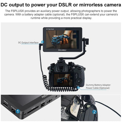 FEELWORLD F6 PLUSX 5.5 inch High Bright 1600nit Touch Screen DSLR Camera Field Monitor IPS FHD1920x1080 4K HDMI(Black) - free shipping - PMC Jewellery - Order now!