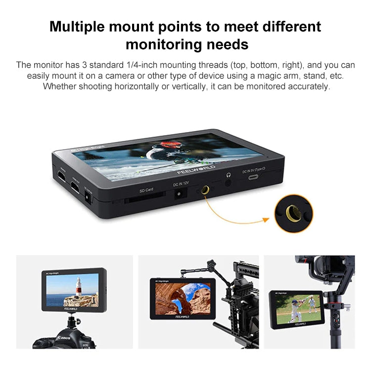 FEELWORLD F6 PLUSX 5.5 inch High Bright 1600nit Touch Screen DSLR Camera Field Monitor IPS FHD1920x1080 4K HDMI(Black) - free shipping - PMC Jewellery - Order now!