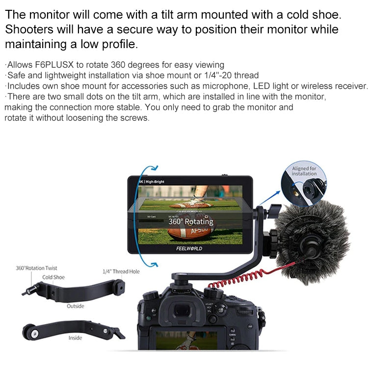 FEELWORLD F6 PLUSX 5.5 inch High Bright 1600nit Touch Screen DSLR Camera Field Monitor IPS FHD1920x1080 4K HDMI(Black) - free shipping - PMC Jewellery - Order now!