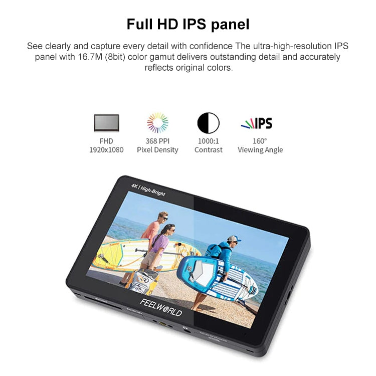 FEELWORLD F6 PLUSX 5.5 inch High Bright 1600nit Touch Screen DSLR Camera Field Monitor IPS FHD1920x1080 4K HDMI(Black) - free shipping - PMC Jewellery - Order now!