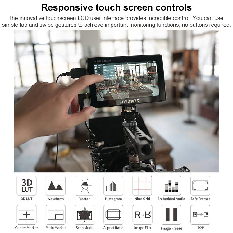 FEELWORLD F6 PLUSX 5.5 inch High Bright 1600nit Touch Screen DSLR Camera Field Monitor IPS FHD1920x1080 4K HDMI(Black) - free shipping - PMC Jewellery - Order now!