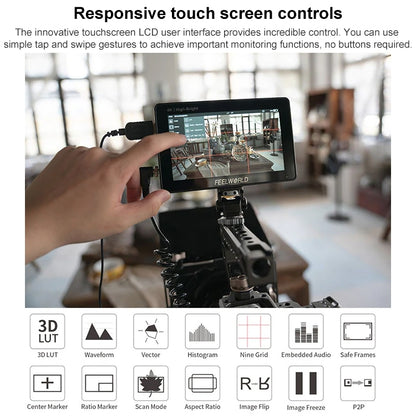 FEELWORLD F6 PLUSX 5.5 inch High Bright 1600nit Touch Screen DSLR Camera Field Monitor IPS FHD1920x1080 4K HDMI(Black) - free shipping - PMC Jewellery - Order now!