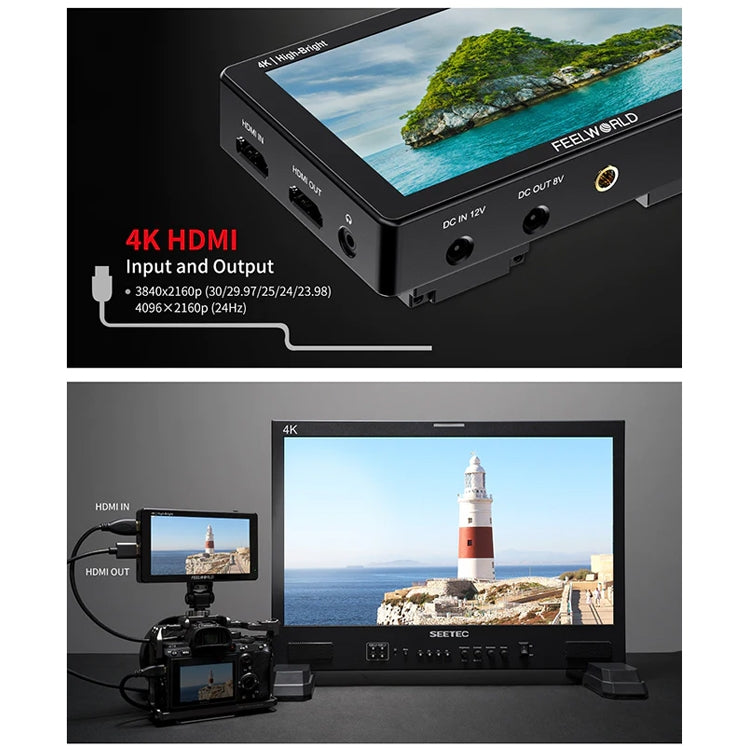FEELWORLD LUT5E 5.5 inch High Bright 1600nit Touch Screen DSLR Camera Field Monitor F970 External Power and Install Kit 4K HDMI 1920X1080 IPS Panel(Black) - free shipping - PMC TechLife - Order now!