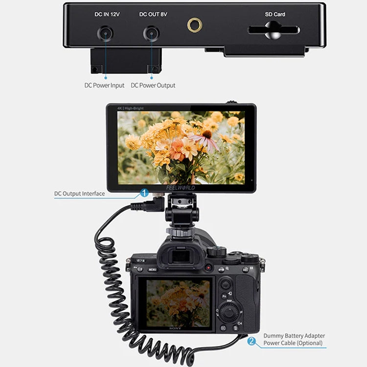 FEELWORLD LUT5E 5.5 inch High Bright 1600nit Touch Screen DSLR Camera Field Monitor F970 External Power and Install Kit 4K HDMI 1920X1080 IPS Panel(Black) - free shipping - PMC TechLife - Order now!
