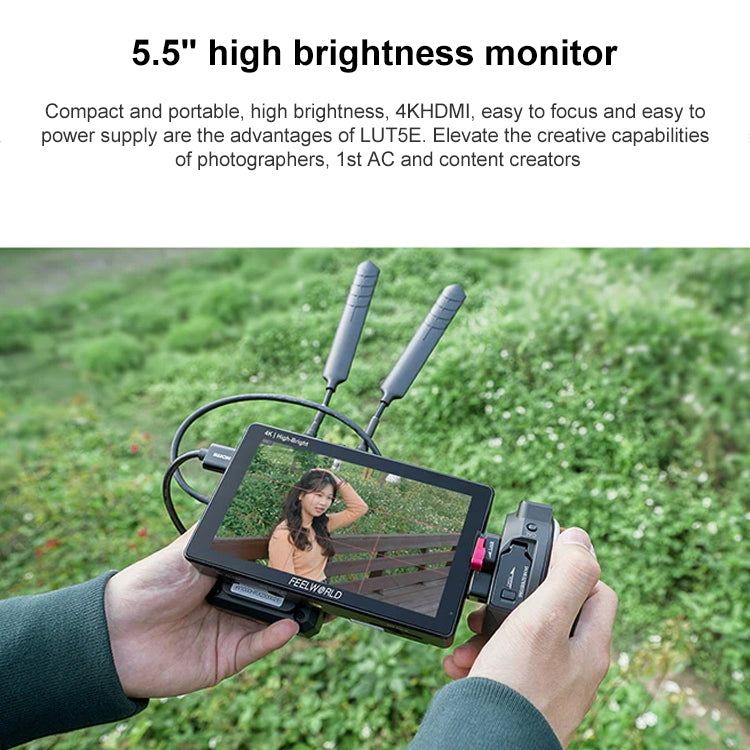 FEELWORLD LUT5E 5.5 inch High Bright 1600nit Touch Screen DSLR Camera Field Monitor F970 External Power and Install Kit 4K HDMI 1920X1080 IPS Panel(Black) - free shipping - PMC TechLife - Order now!
