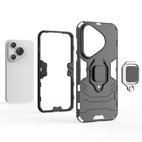 For Huawei Pura 70 Pro / Pura 70 Pro+ Shockproof PC + TPU Holder Phone Case(Black)