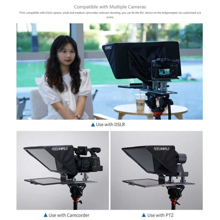 FEELWORLD TP16 16 inch Tablet Horizontal Vertical Prompting Folding Teleprompter, Bluetooth Remote Control(Black) - free shipping - PMC TechLife - Order now!