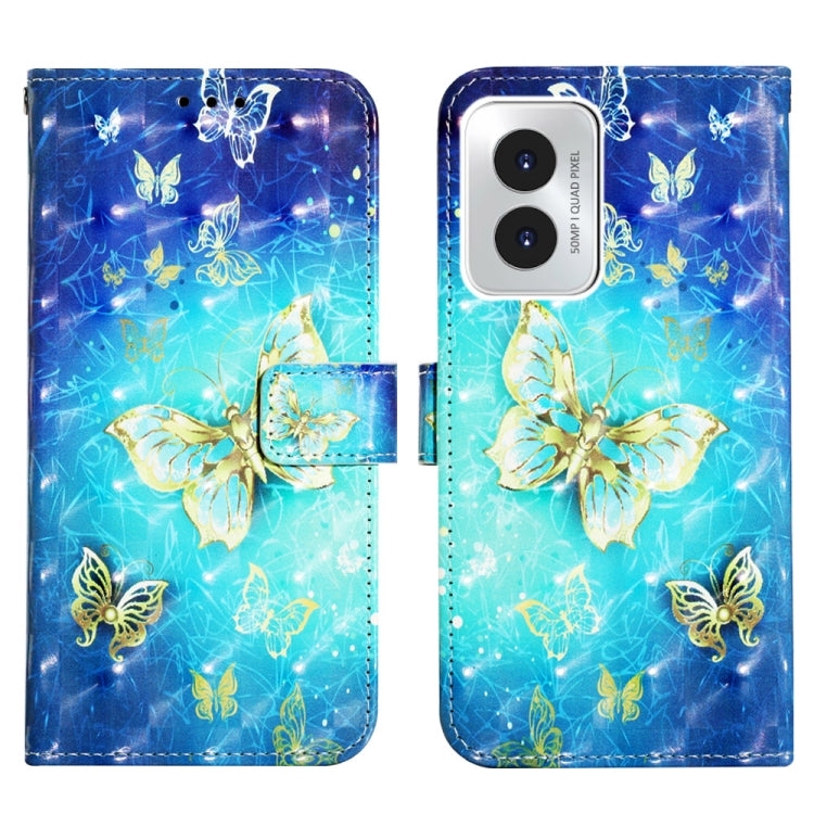 For Motorola Moto G Play 4G 2024 3D Painting Horizontal Flip Leather Phone Case(Golden Butterfly) - Motorola Cases by PMC Jewellery | Online Shopping South Africa | PMC Jewellery | Buy Now Pay Later Mobicred