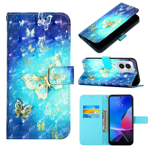 For Motorola Moto G Play 4G 2024 3D Painting Horizontal Flip Leather Phone Case(Golden Butterfly)