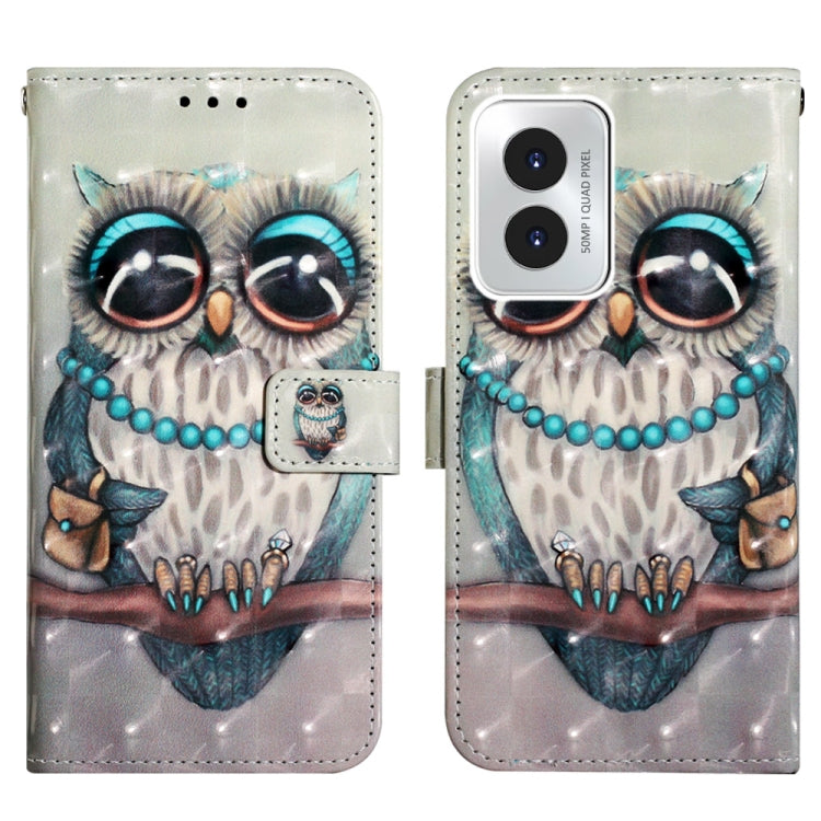 For Motorola Moto G Play 4G 2024 3D Painting Horizontal Flip Leather Phone Case(Grey Owl)