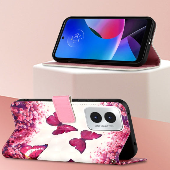 For Motorola Moto G Play 4G 2024 3D Painting Horizontal Flip Leather Phone Case(Rose Butterfly)