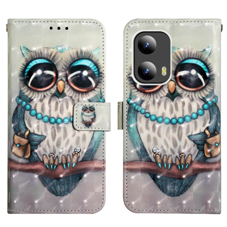 For Motorola Moto G Play 5G 2024 3D Painting Horizontal Flip Leather Phone Case(Grey Owl)