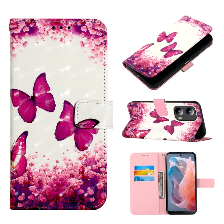 For Motorola Moto G Play 5G 2024 3D Painting Horizontal Flip Leather Phone Case(Rose Butterfly) - Motorola Cases by PMC Jewellery | Online Shopping South Africa | PMC Jewellery | Buy Now Pay Later Mobicred