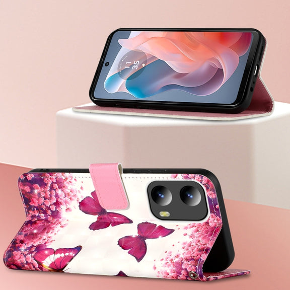 For Motorola Moto G Play 5G 2024 3D Painting Horizontal Flip Leather Phone Case(Rose Butterfly)