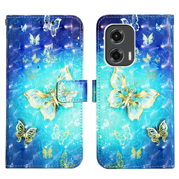For Motorola Moto G Stylus 5G 2024 3D Painting Horizontal Flip Leather Phone Case(Golden Butterfly)