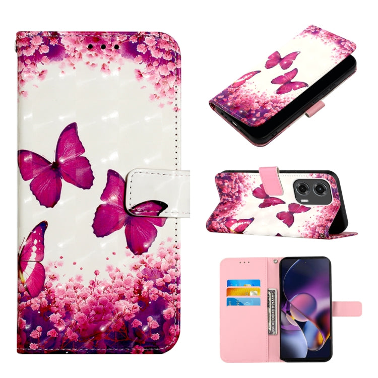 For Motorola Moto G Stylus 5G 2024 3D Painting Horizontal Flip Leather Phone Case(Rose Butterfly) - Motorola Cases by PMC Jewellery | Online Shopping South Africa | PMC Jewellery | Buy Now Pay Later Mobicred