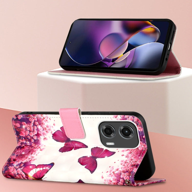 For Motorola Moto G Stylus 5G 2024 3D Painting Horizontal Flip Leather Phone Case(Rose Butterfly)