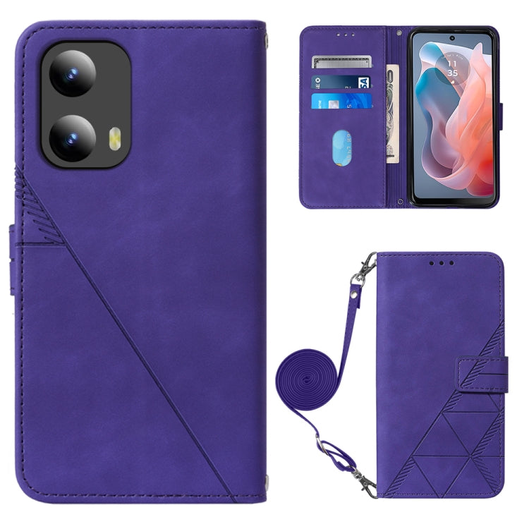 For Motorola Moto G Play 5G 2024 Crossbody 3D Embossed Flip Leather Phone Case(Purple) - Motorola Cases by PMC Jewellery | Online Shopping South Africa | PMC Jewellery | Buy Now Pay Later Mobicred