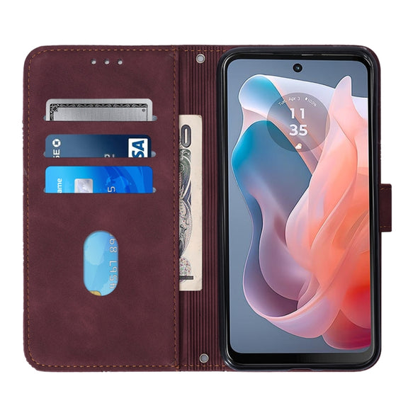 For Motorola Moto G Play 5G 2024 Crossbody 3D Embossed Flip Leather Phone Case(Wine Red)