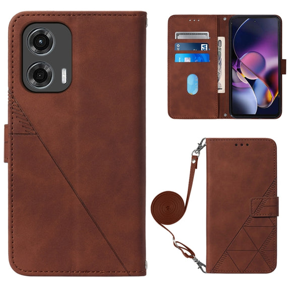 For Motorola Moto G Stylus 5G 2024 Crossbody 3D Embossed Flip Leather Phone Case(Brown)