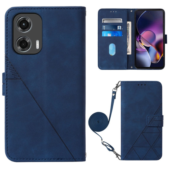 For Motorola Moto G Stylus 5G 2024 Crossbody 3D Embossed Flip Leather Phone Case(Blue)