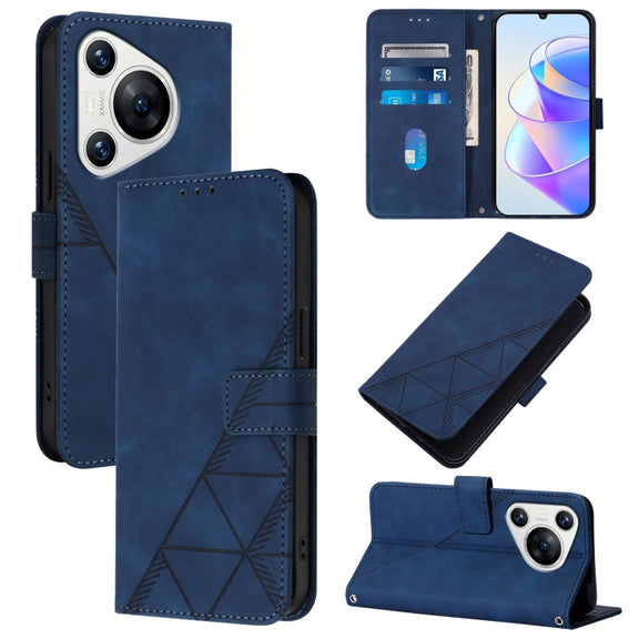 For Huawei Pura 70 Crossbody 3D Embossed Flip Leather Phone Case(Blue)