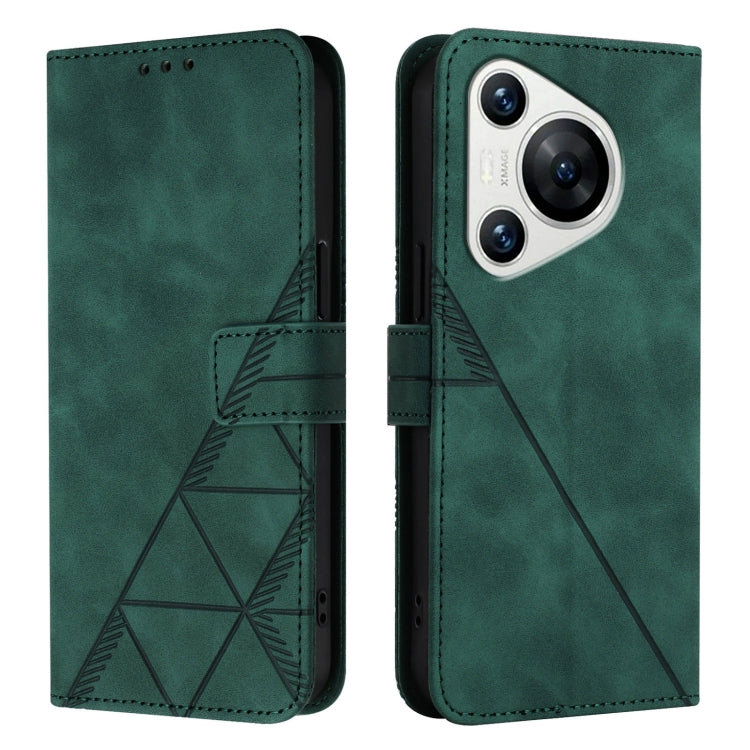 For Huawei Pura 70 Crossbody 3D Embossed Flip Leather Phone Case(Dark Green)
