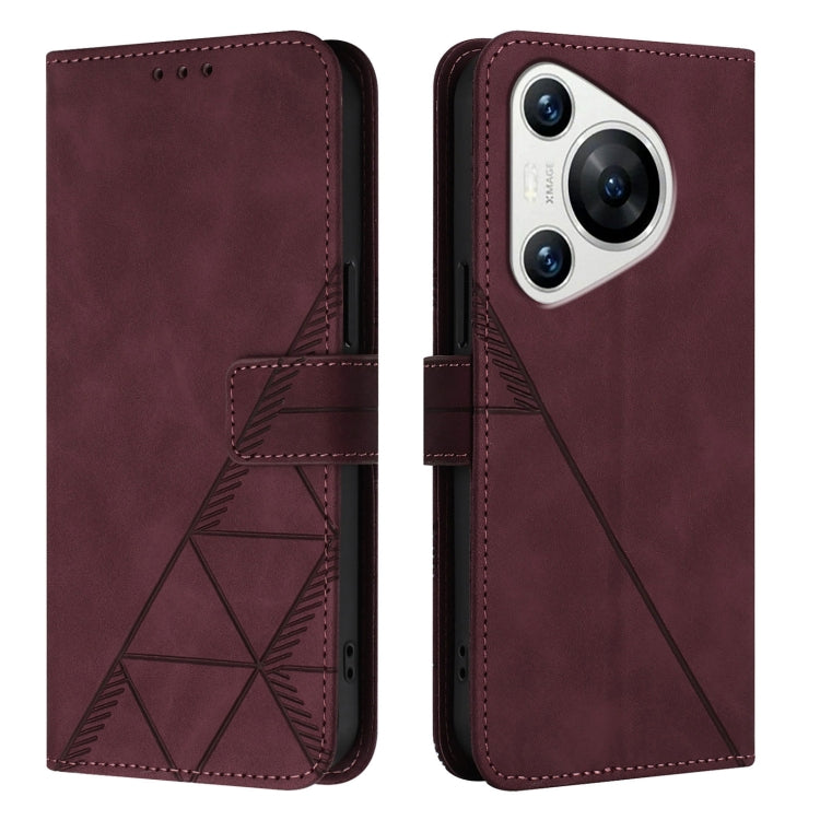 For Huawei Pura 70 Crossbody 3D Embossed Flip Leather Phone Case(Wine Red)