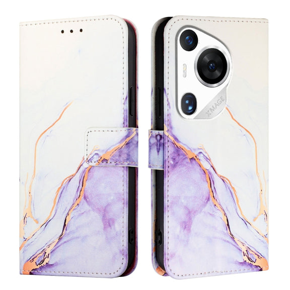 For Huawei Pura 70 Pro / 70 Pro+ PT003 Marble Pattern Flip Leather Phone Case(LS006 White Purple)